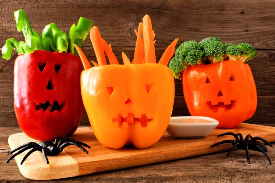 Veggie Sticks In Capsicum Pumpkins.