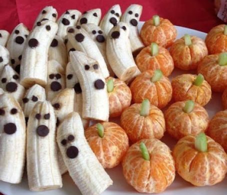 Banana Ghosts And Mandarin Pumpkins.