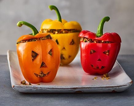 Stuffed Peppers With Pine Nuts, Red Onion, Garlic And Olive Oil.