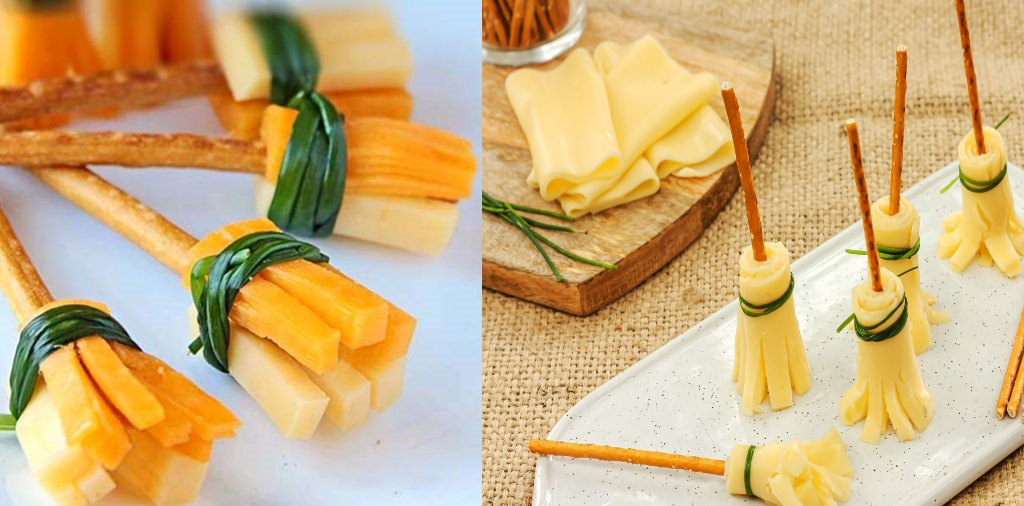 Cheese Or Veggie Pretzel Broomsticks, Chive Ties.